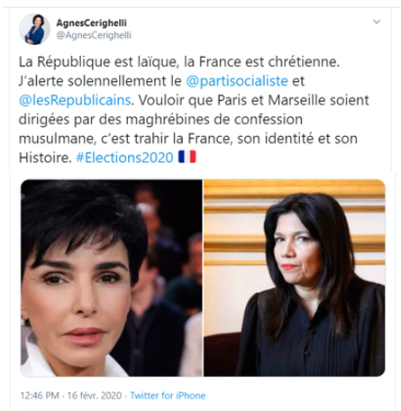 Tweet Agnes Cerighelli contre Rachida Dati et Samia Ghali
